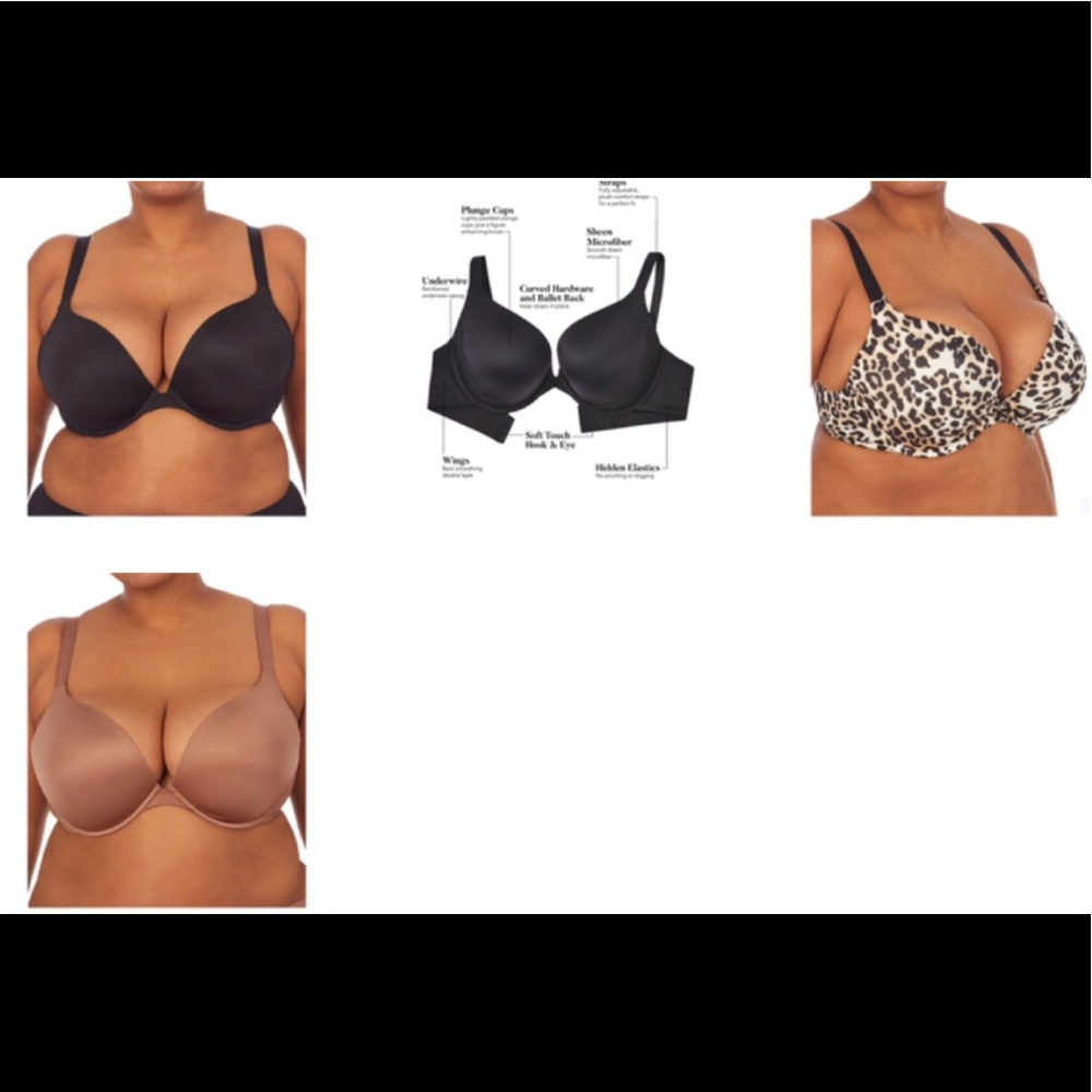 NWT Bundle of 3 Bras 44D Full Figure Underwire Plunge Bras
